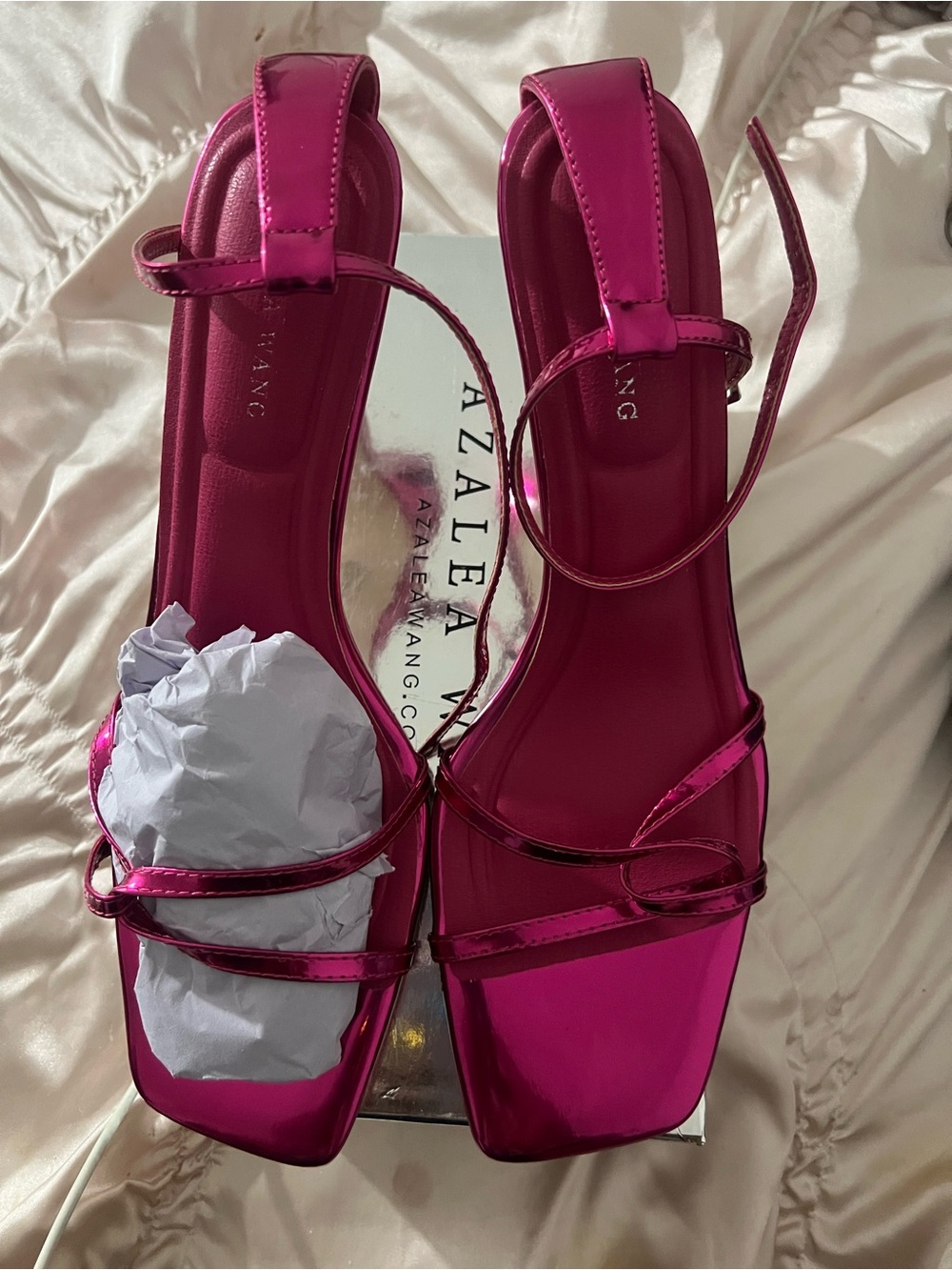 Azalea Wang - Hot Pink Strappy Square-Toe Sandals
